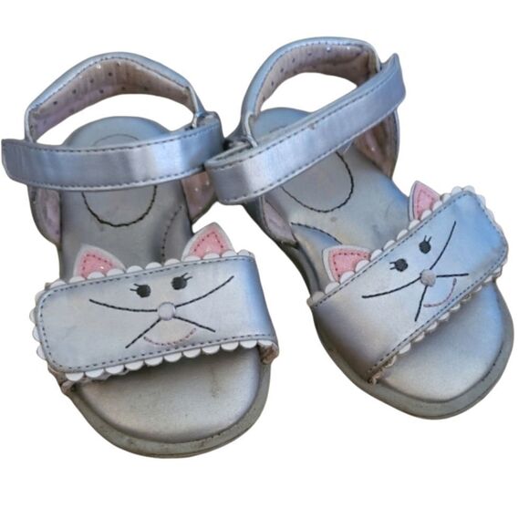 Born Toddler Girls Silver Ktty Sandals - Picture 1 of 8